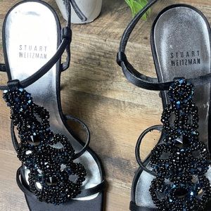 Stuart Weitzman Satin Beaded Sling Back Heels evening wear